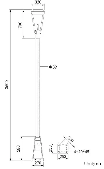 3.6m LED garden light pole dimension drawing 3.6m LED garden light pole dimension drawing
